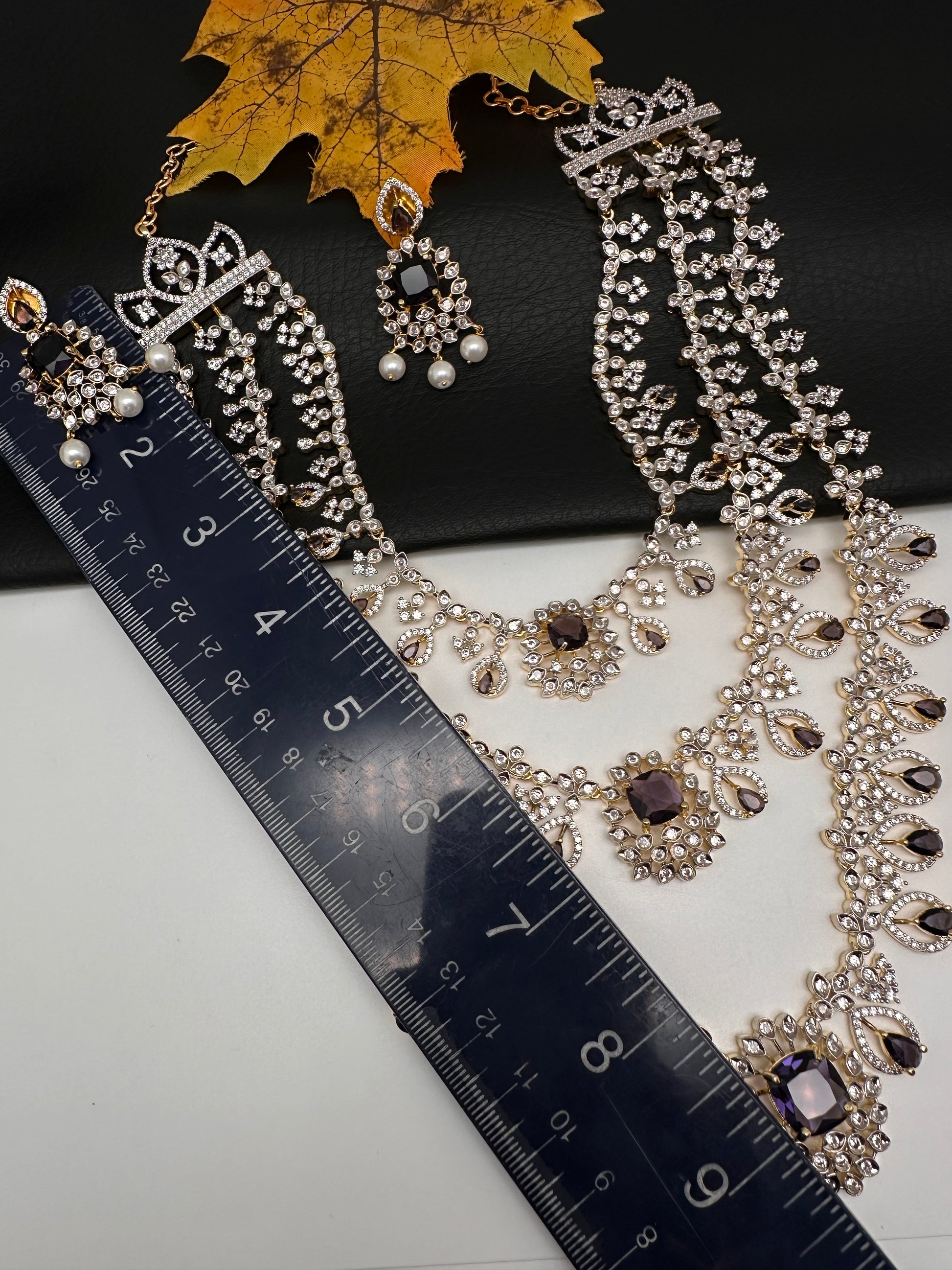 AD Color Stone Multi Layer Long  Necklace - Purple