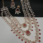 AD Color Stone Multi Layer Long  Necklace - Red