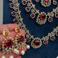 AD Color Stone Multi Layer Long  Necklace - Red