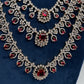 AD Color Stone Multi Layer Long  Necklace - Red