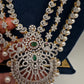 AD Peacock Mango Color Stone Multi Layer Long  Necklace - Green