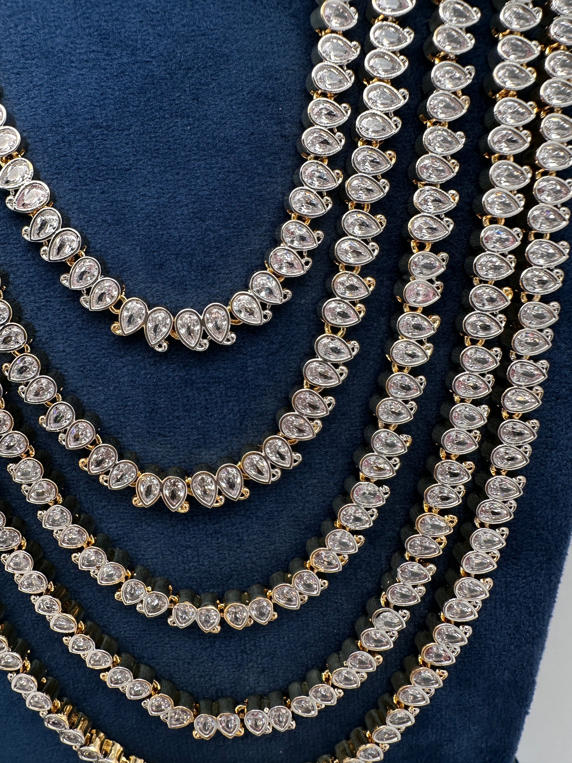 AD Chain Ruby Multi Layer Long  Necklace - 
