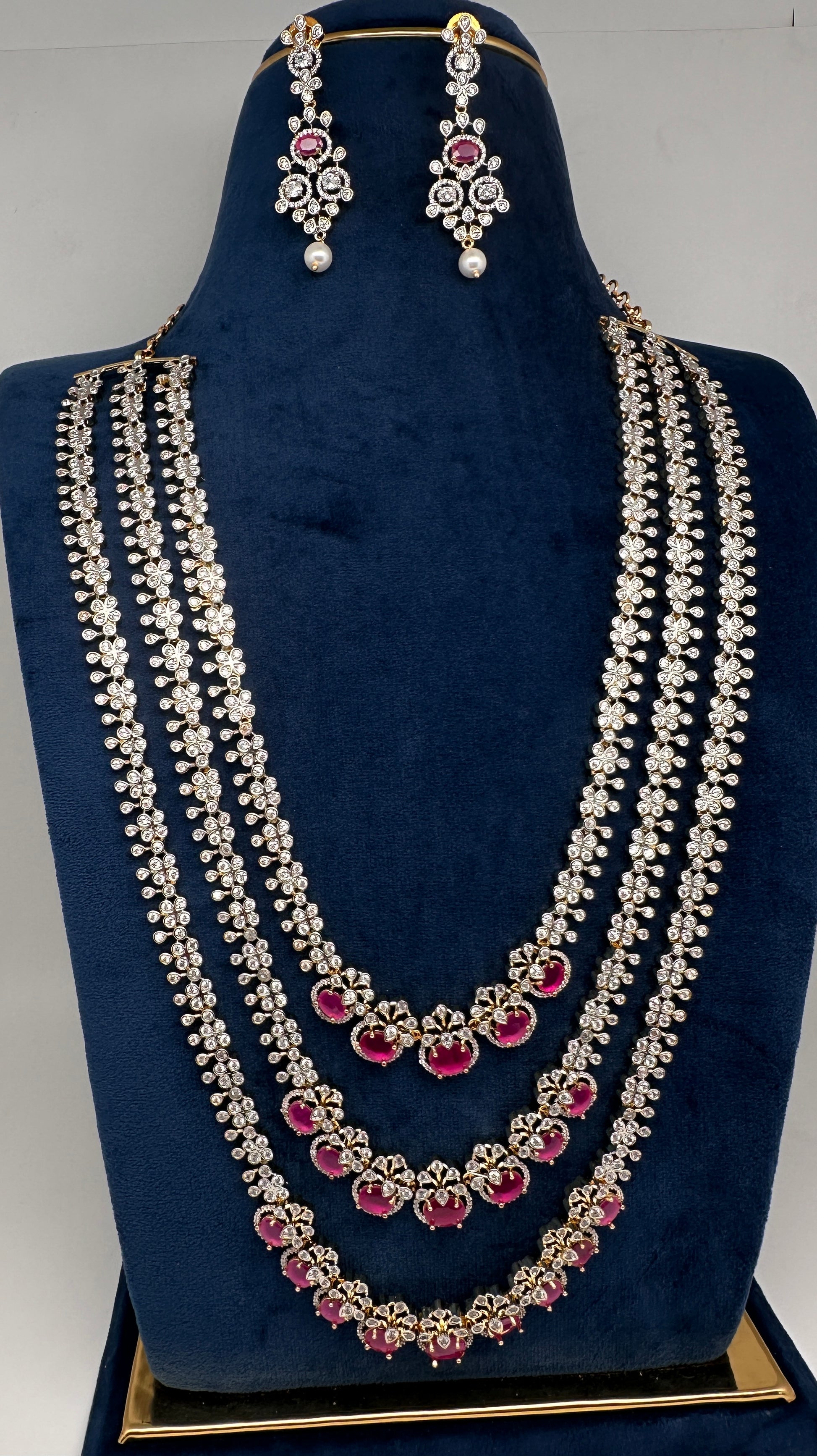 AD Ruby Multi Layer Long  Necklace - 