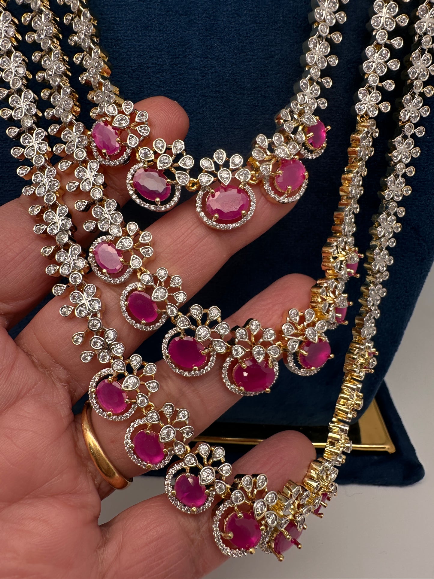 AD Ruby Multi Layer Long  Necklace - 