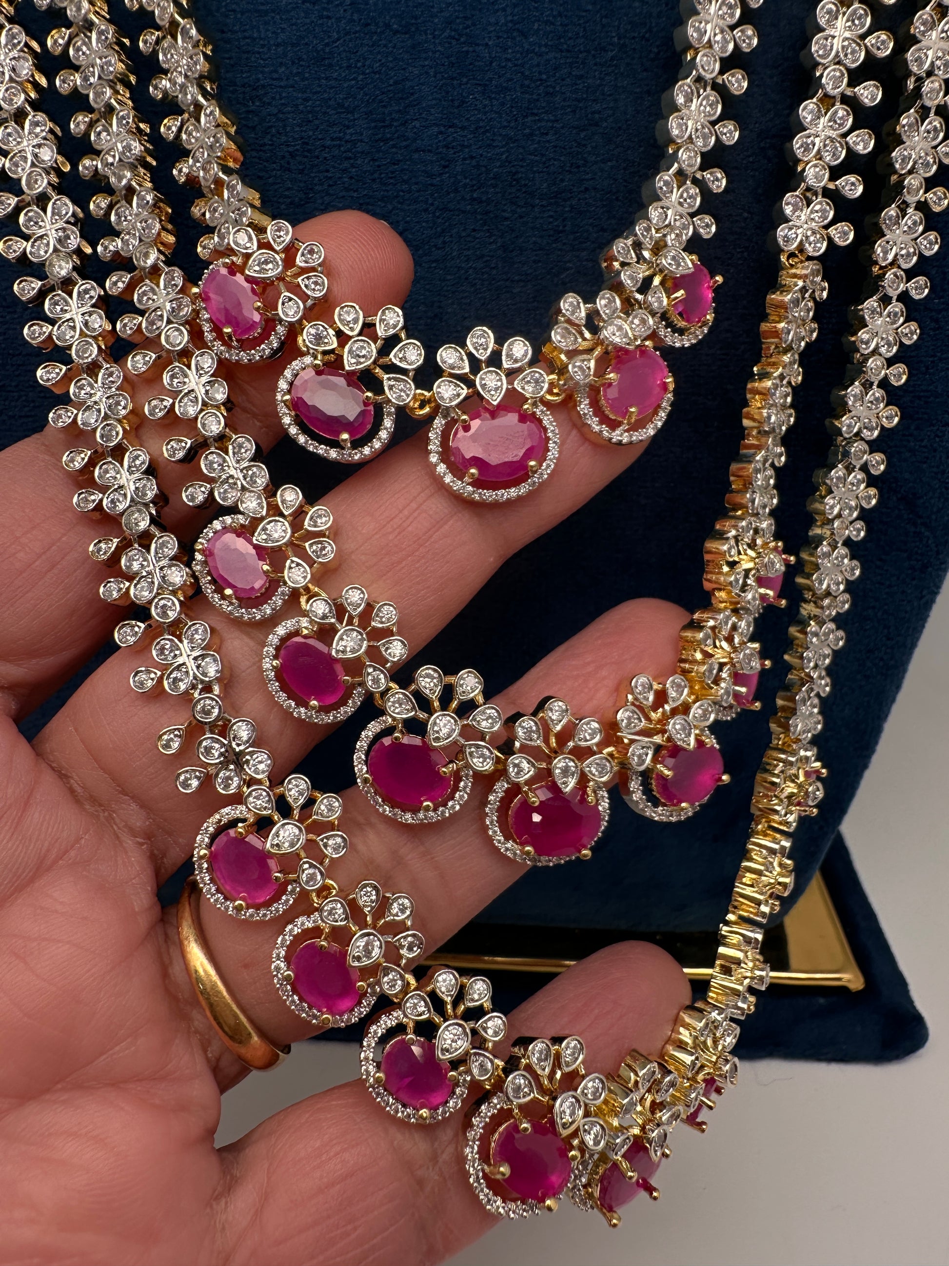 AD Ruby Multi Layer Long  Necklace - 