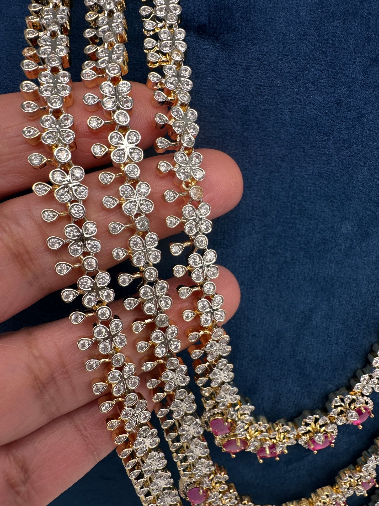 AD Ruby Multi Layer Long  Necklace - 