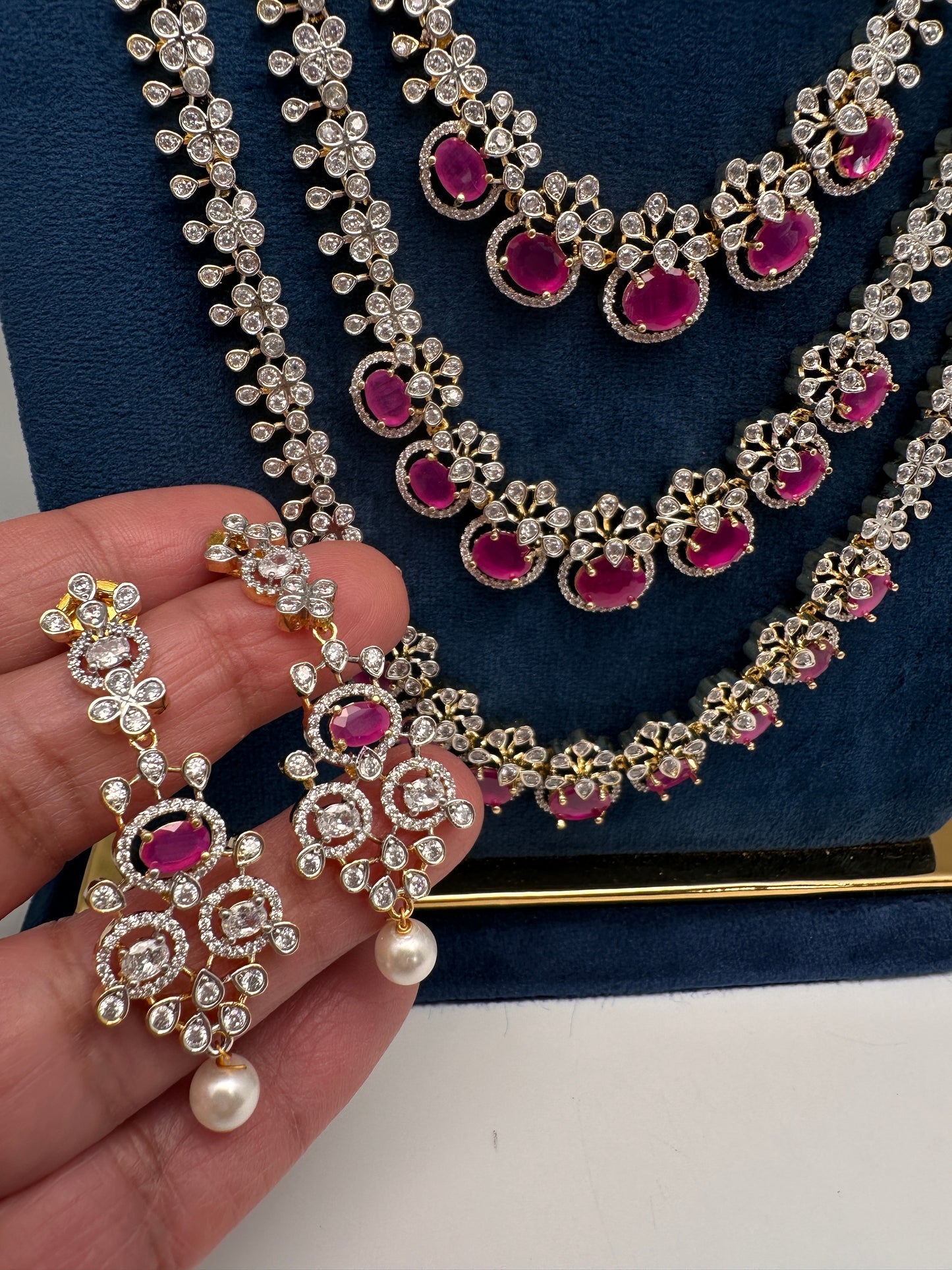 AD Ruby Multi Layer Long  Necklace - 