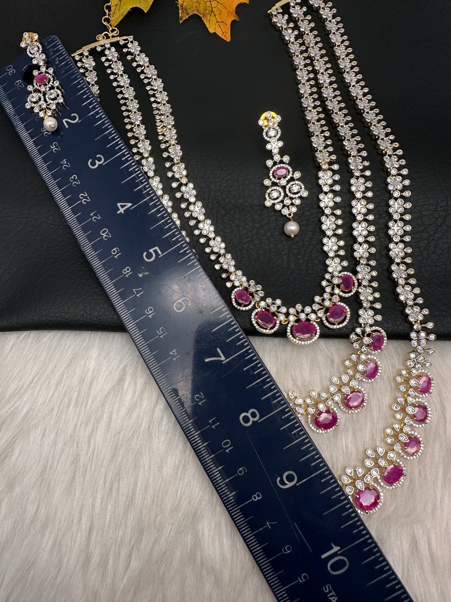 AD Ruby Multi Layer Long  Necklace - 