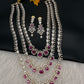 AD Ruby Multi Layer Long  Necklace - 