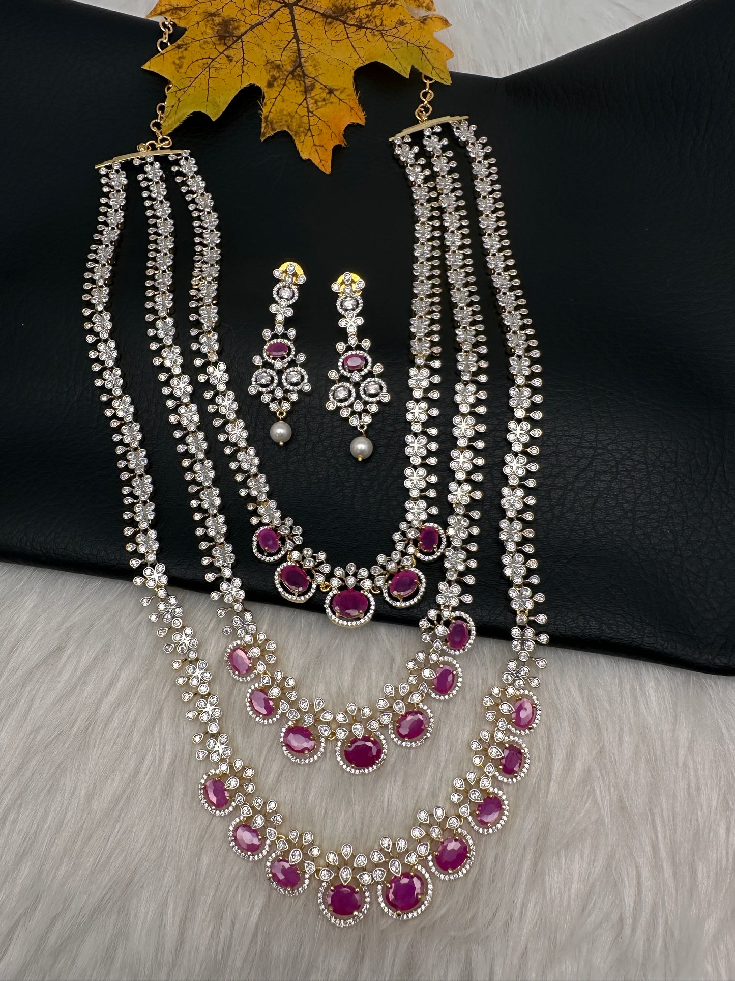 AD Ruby Multi Layer Long  Necklace - 