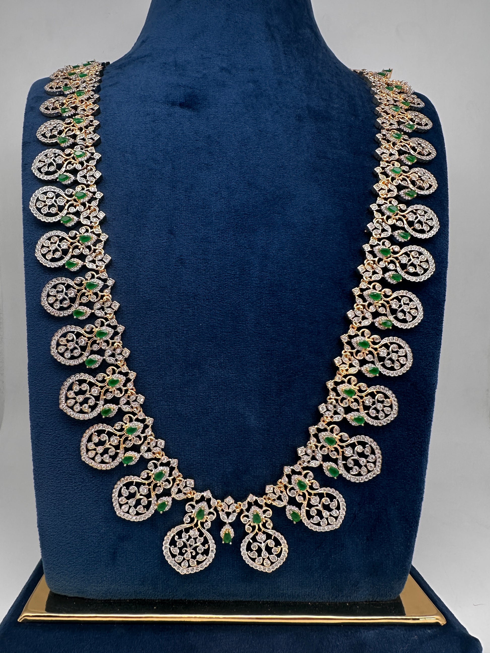 AD Bottu Color Stone Long  Necklace - Green