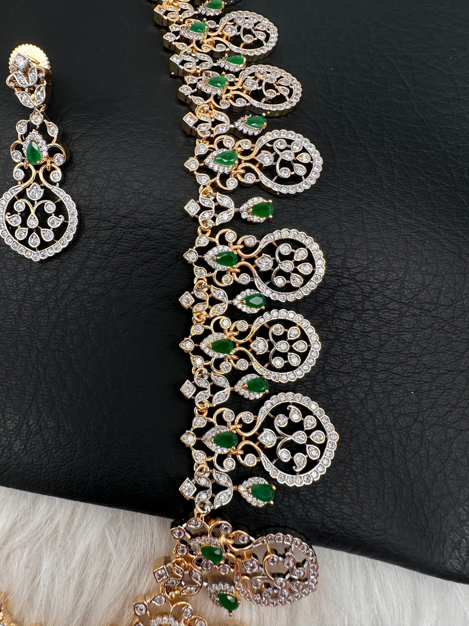 AD Bottu Color Stone Long  Necklace - Green