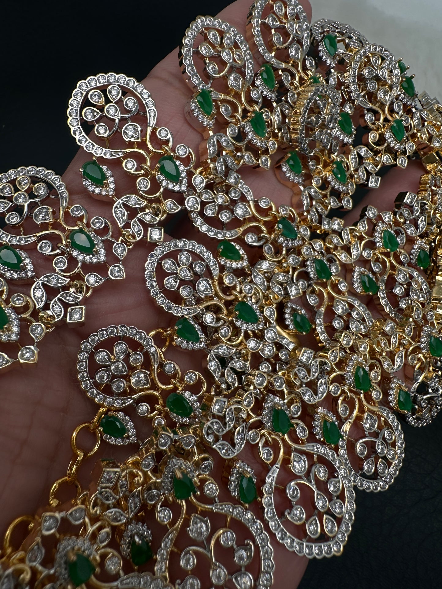 AD Bottu Color Stone Long  Necklace - Green