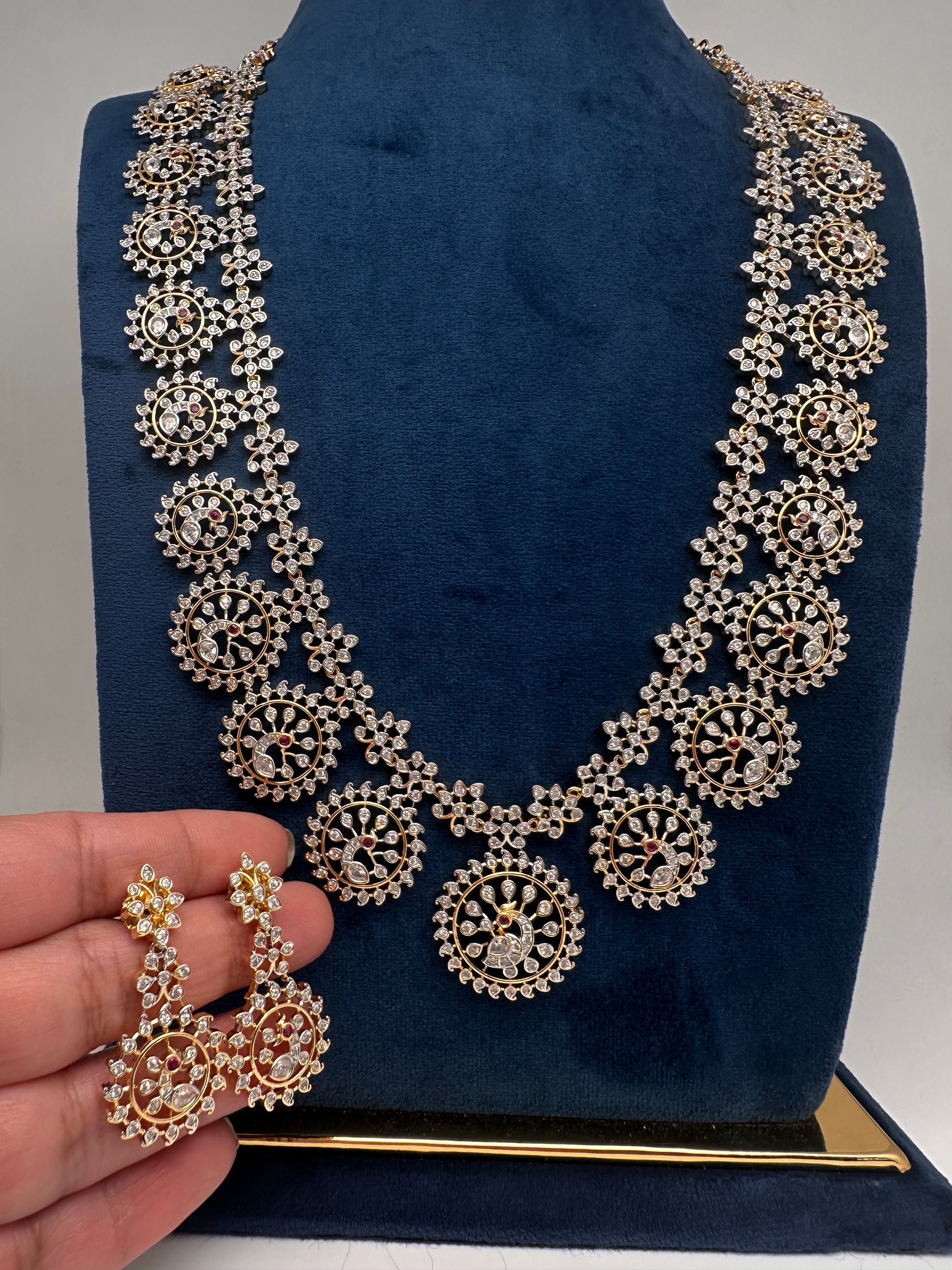 AD Bottu Mala Peacock Diamond Finish Long  Necklace - 