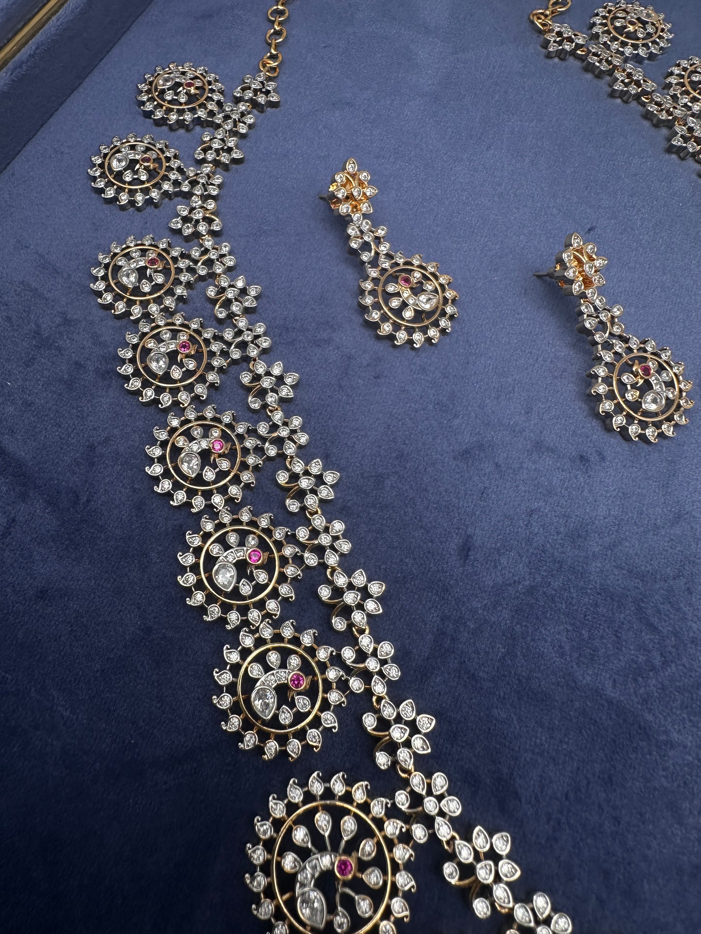 AD Bottu Mala Peacock Diamond Finish Long  Necklace - 