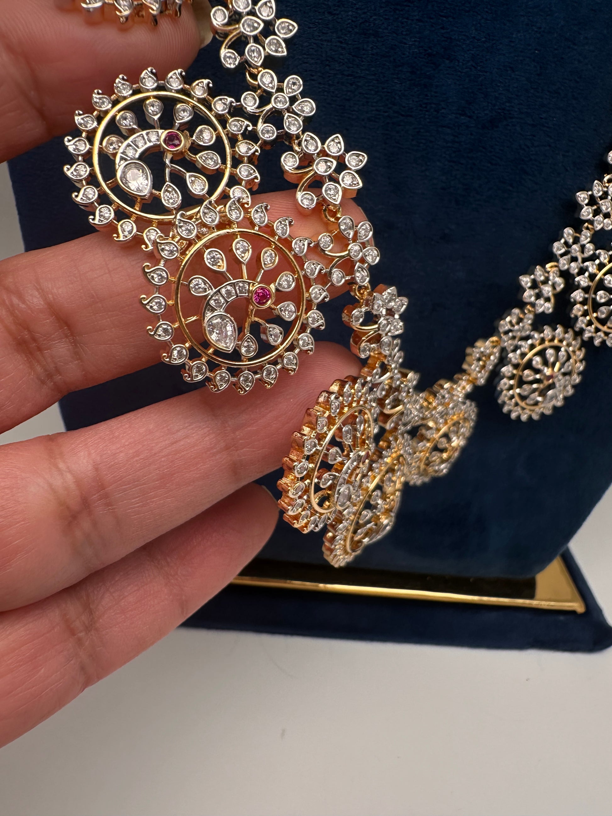 AD Bottu Mala Peacock Diamond Finish Long  Necklace - 