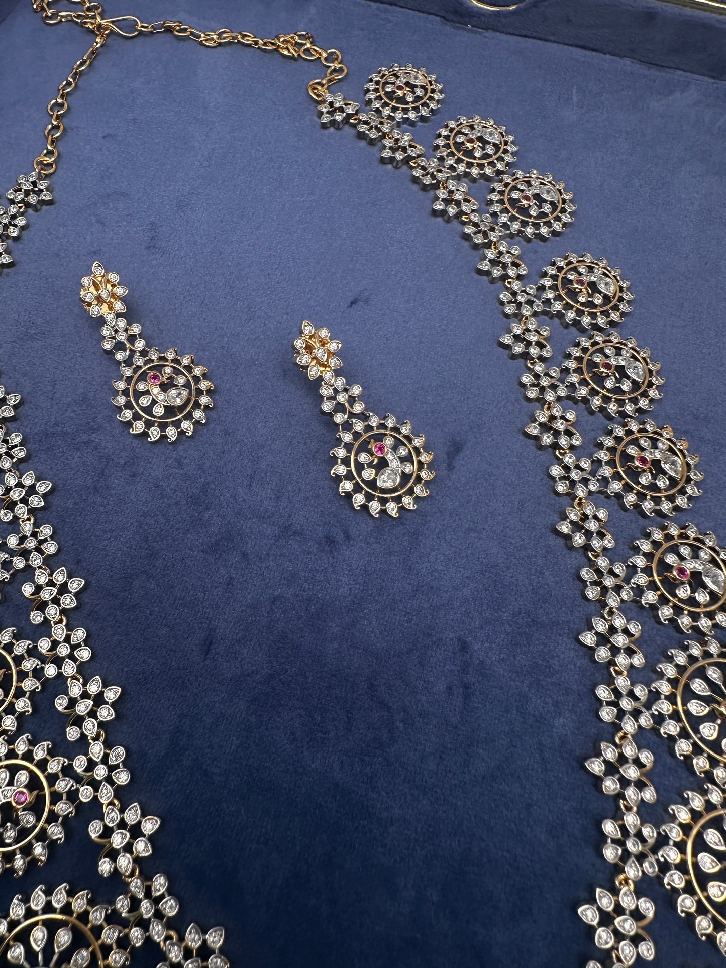 AD Bottu Mala Peacock Diamond Finish Long  Necklace - 
