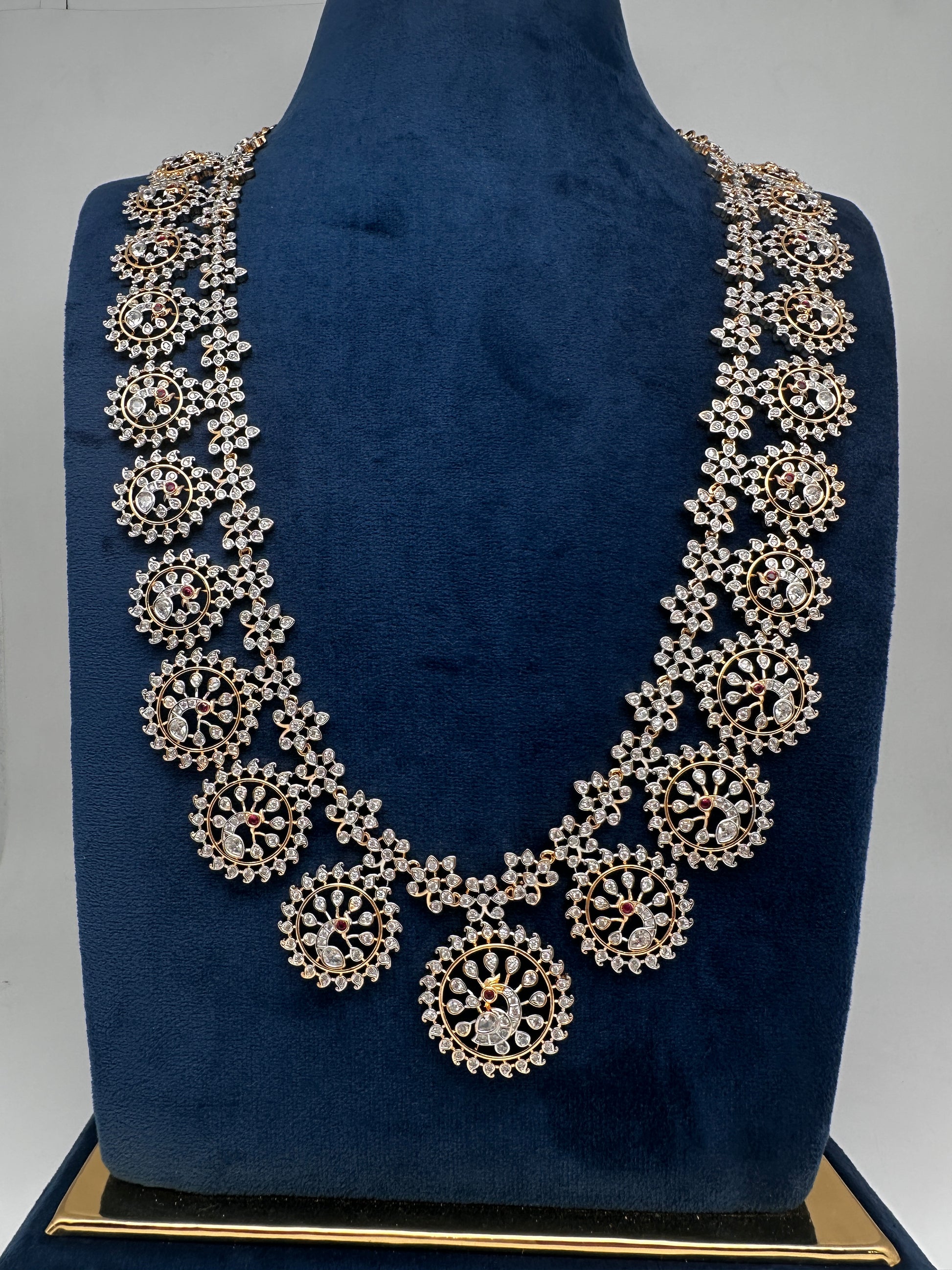 AD Bottu Mala Peacock Diamond Finish Long  Necklace - 