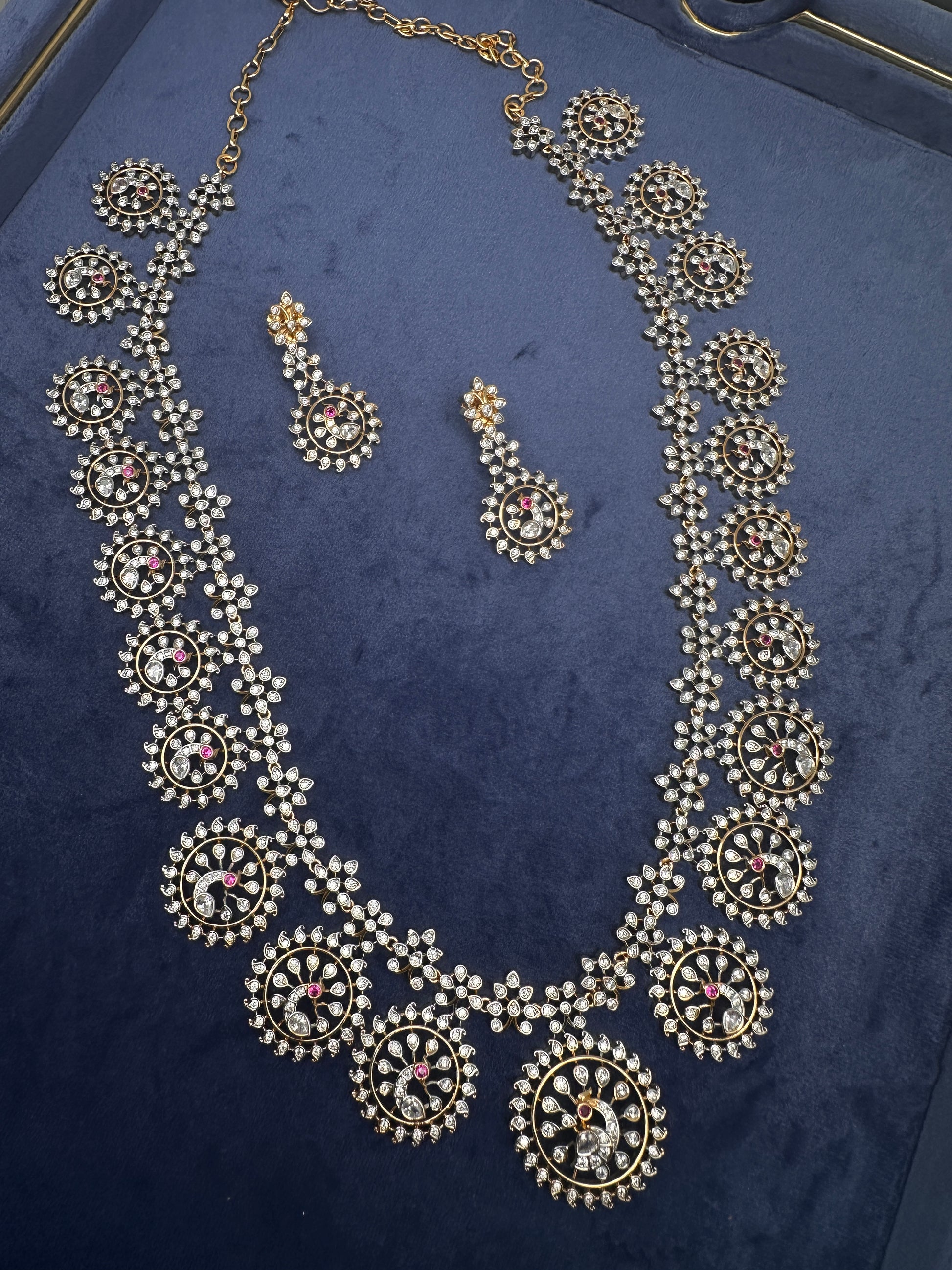 AD Bottu Mala Peacock Diamond Finish Long  Necklace - 