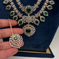 AD  Double Layer Color Stone Short  Necklace - Green