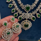 AD  Double Layer Color Stone Short  Necklace - Green