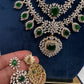 AD  Double Layer Color Stone Short  Necklace - Green