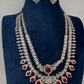 AD  Double Layer Color Stone Short  Necklace - Red