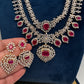AD  Double Layer Color Stone Short  Necklace - Red