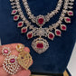 AD  Double Layer Color Stone Short  Necklace - Red
