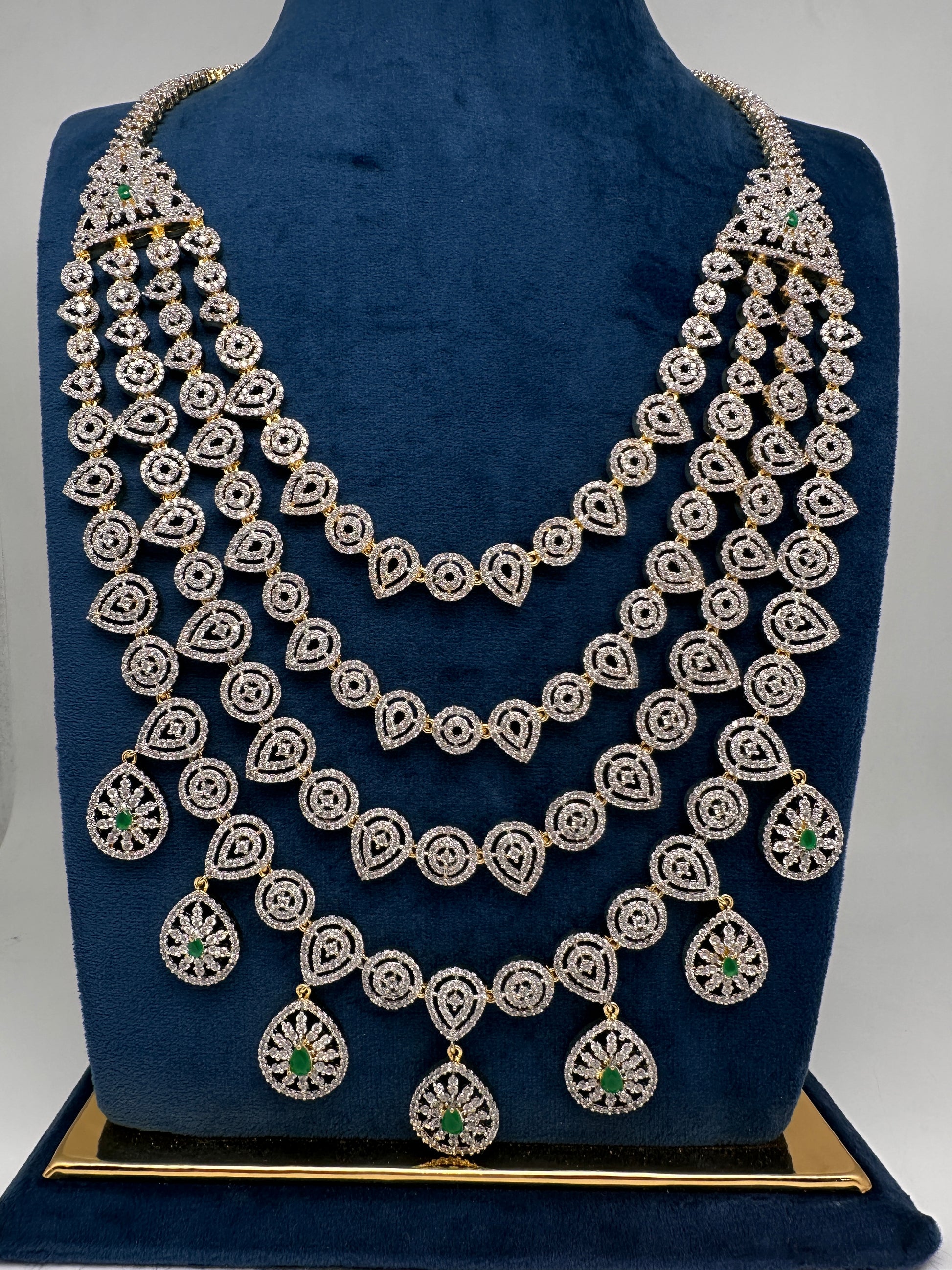 AD Multi Layer  Diamond Finish Long  Necklace - 