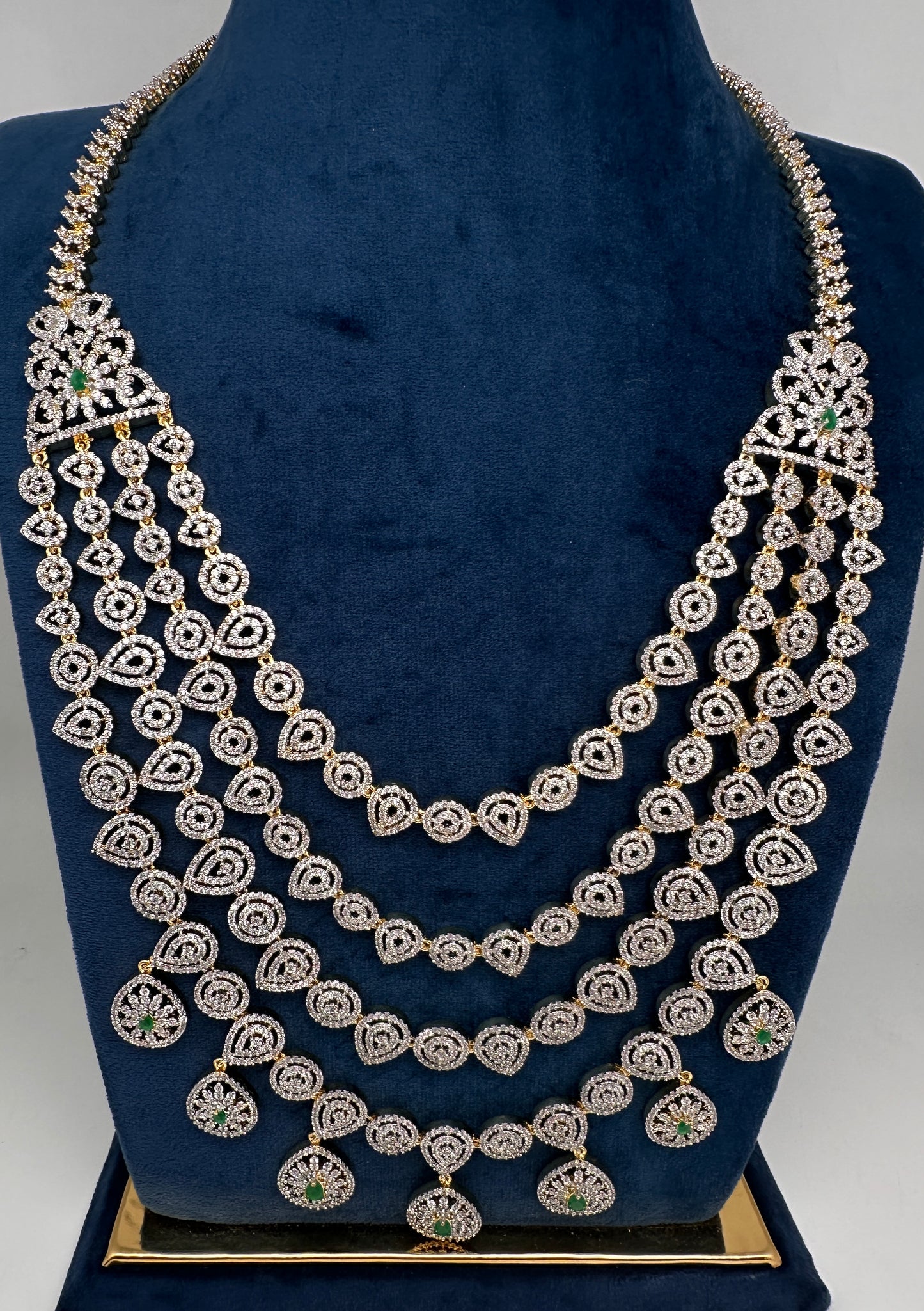 AD Multi Layer  Diamond Finish Long  Necklace - 