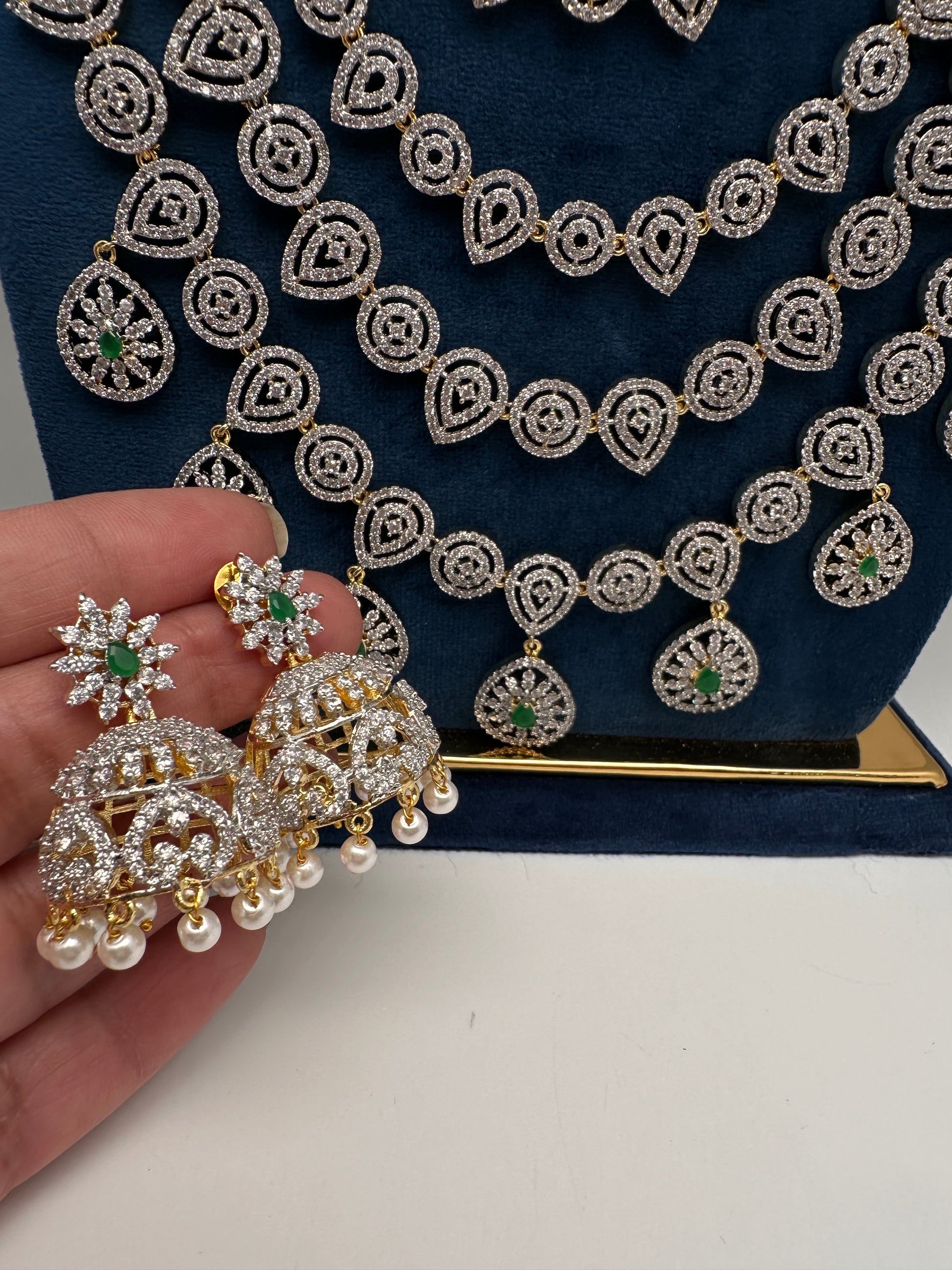 AD Multi Layer  Diamond Finish Long  Necklace - 