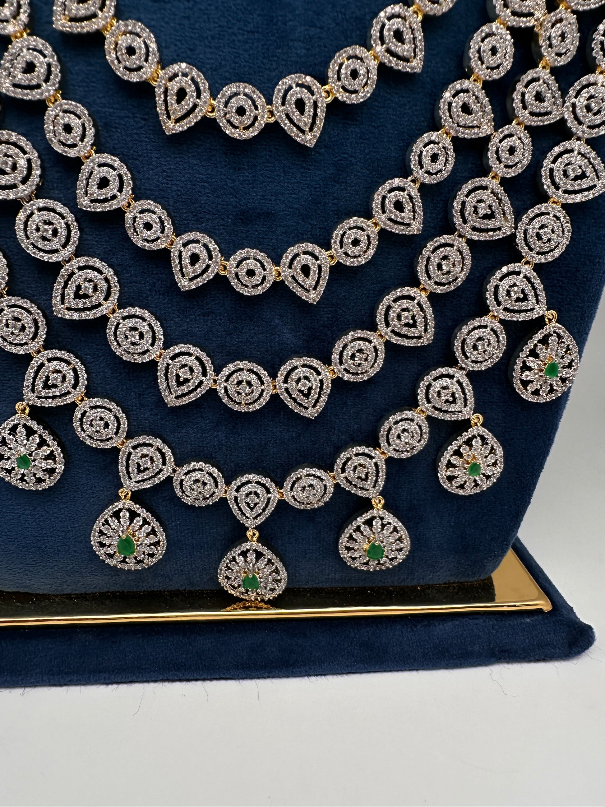 AD Multi Layer  Diamond Finish Long  Necklace - 