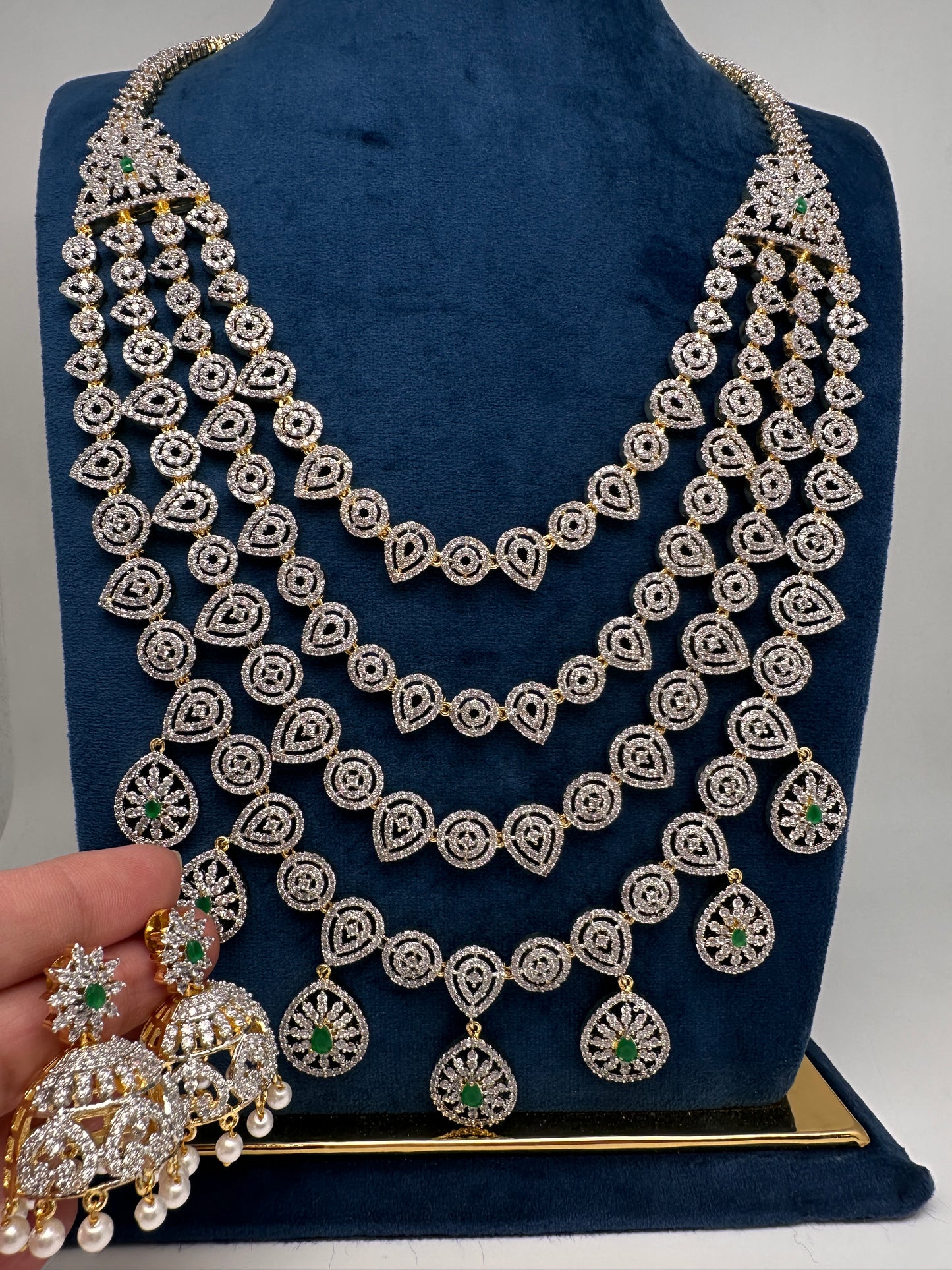 AD Multi Layer  Diamond Finish Long  Necklace - 