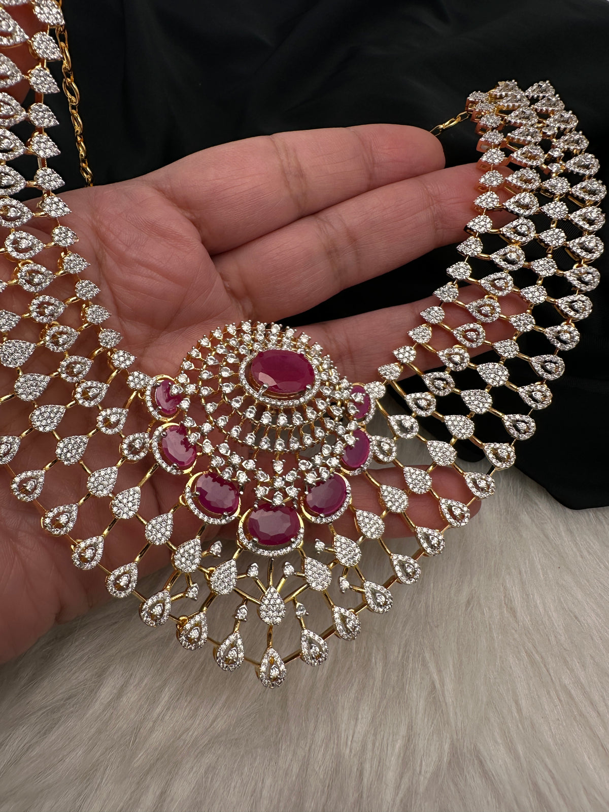 Diamond Finish Neckline Statement Short Necklace - AD000797