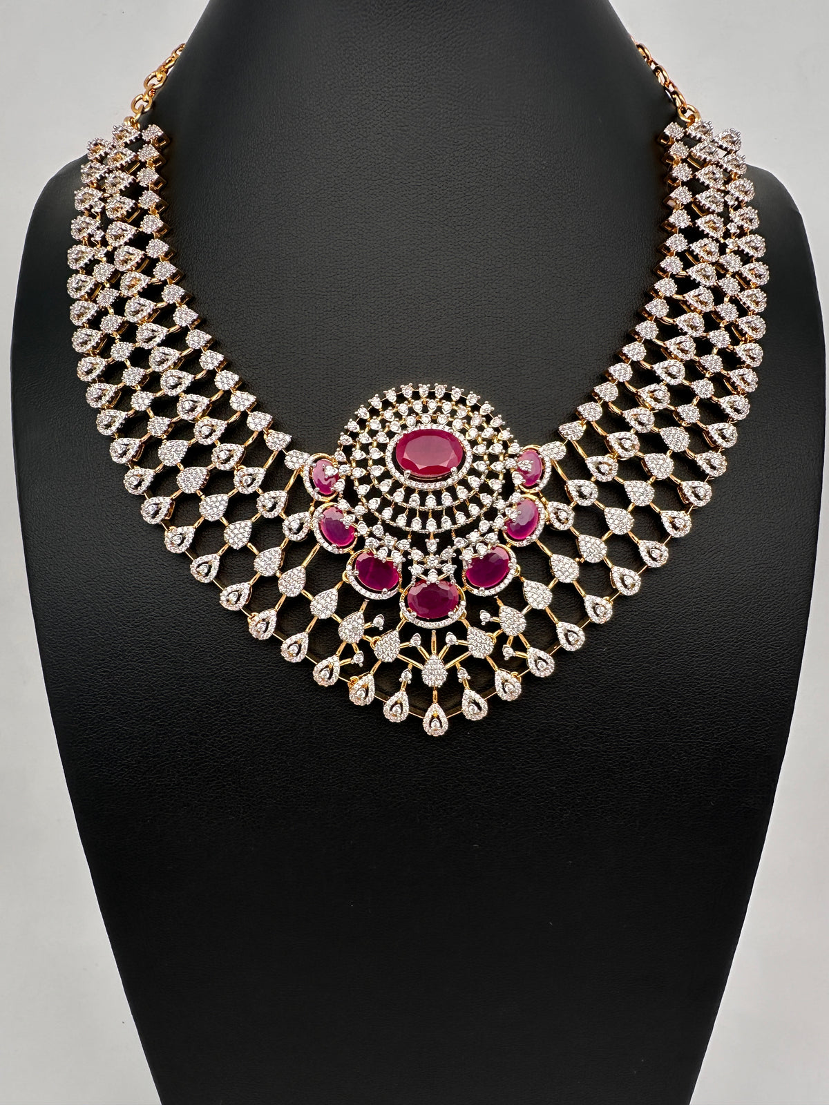 Diamond Finish Neckline Statement Short Necklace - AD000797