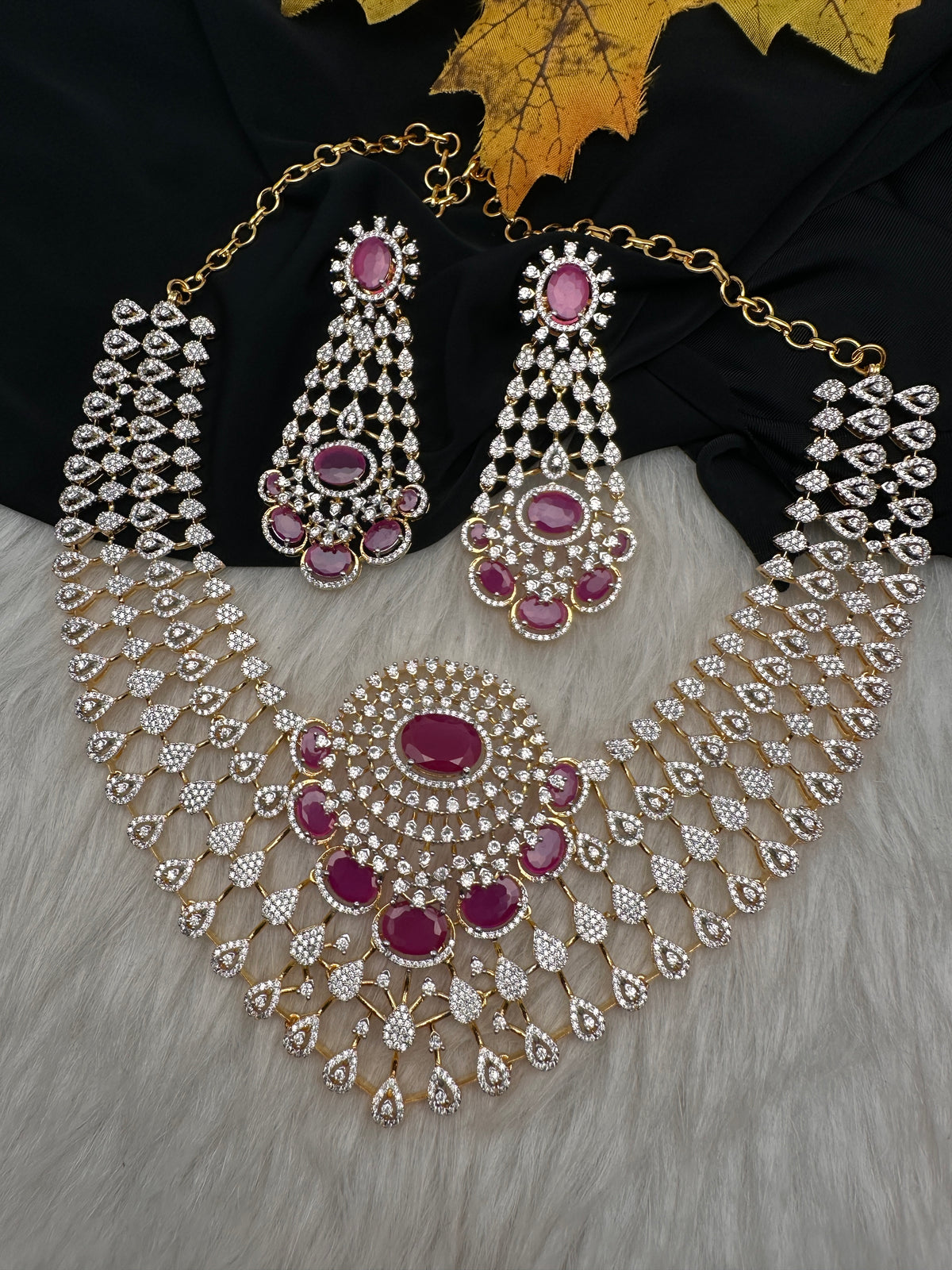 Diamond Finish Neckline Statement Short Necklace - AD000797