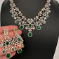 Diamond Finish Emerald Double Layer Short Necklace Set with Earrings - AD000799