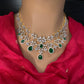 Diamond Finish Emerald Double Layer Short Necklace Set with Earrings - AD000799