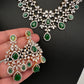 Diamond Finish Emerald Double Layer Short Necklace Set with Earrings - AD000799