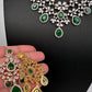 Diamond Finish Emerald Double Layer Short Necklace Set with Earrings - AD000799