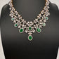 Diamond Finish Emerald Double Layer Short Necklace Set with Earrings - AD000799