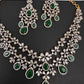 Diamond Finish Emerald Double Layer Short Necklace Set with Earrings - AD000799