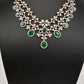 Diamond Finish Emerald Double Layer Short Necklace Set with Earrings - AD000799