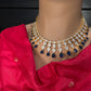 Golden AD color stone short necklace set with matching earrings