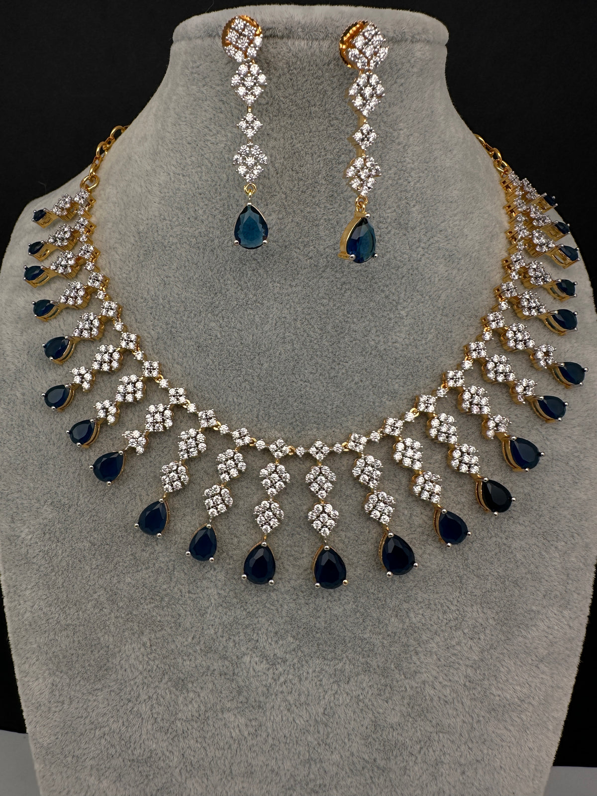 Golden AD color stone short necklace set with matching earrings