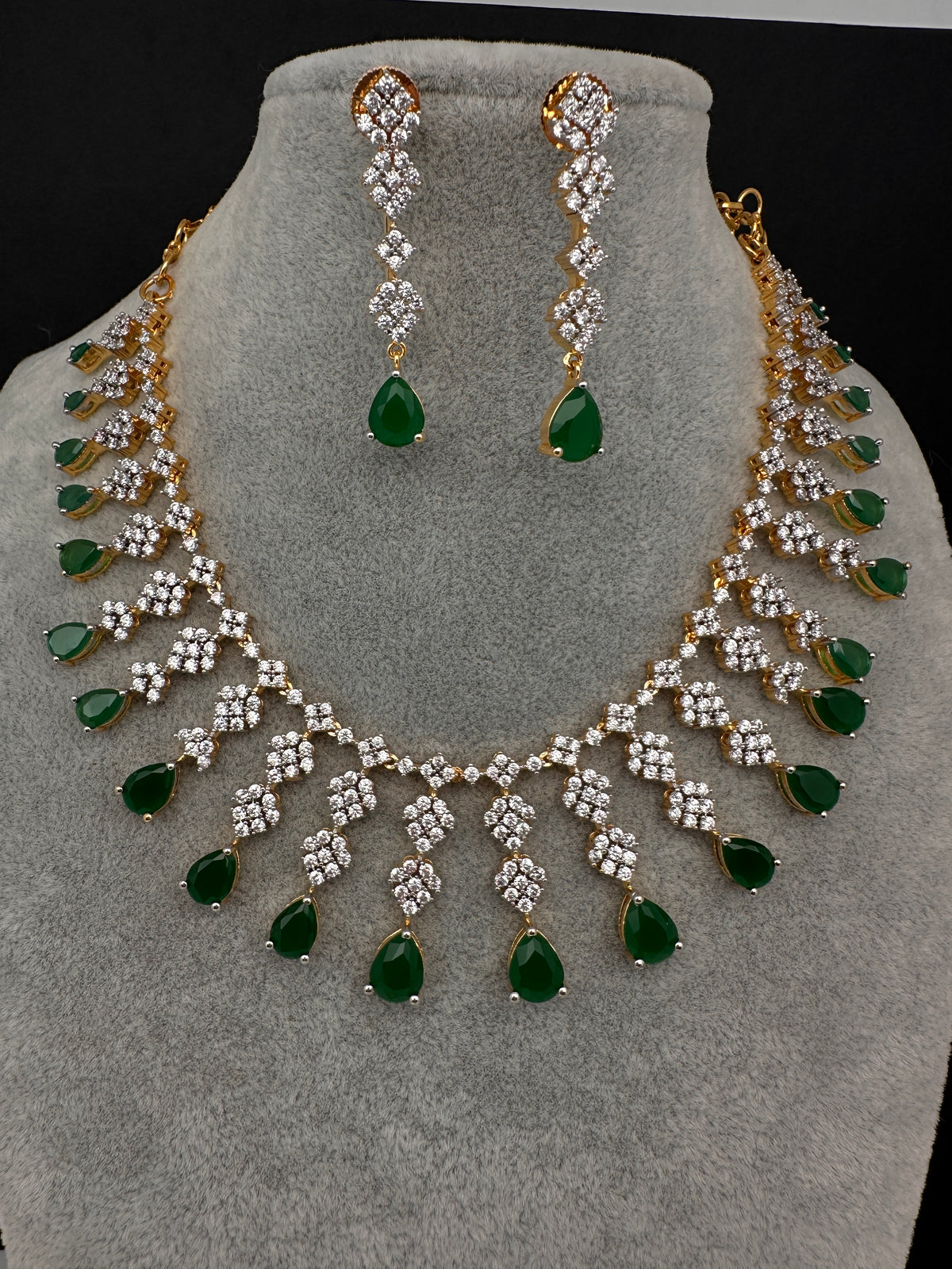 Golden AD color stone short necklace set with matching earrings