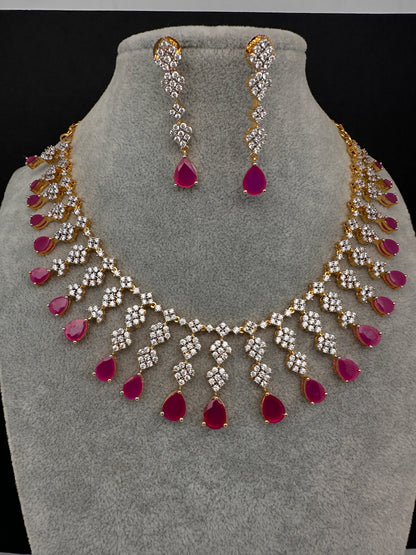 Golden AD color stone short necklace set with matching earrings
