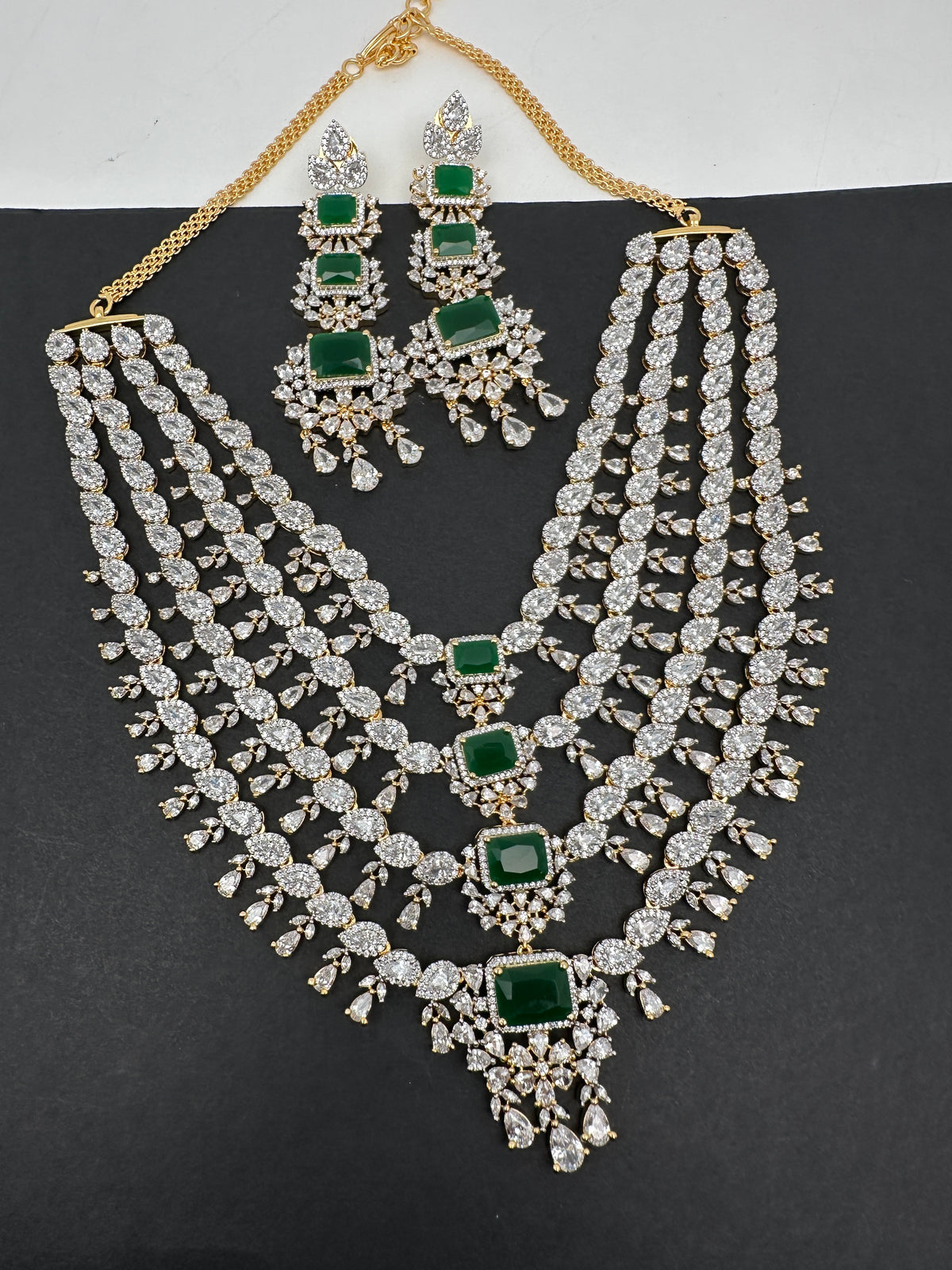 AD Clear Color Stones Short Necklace - Green