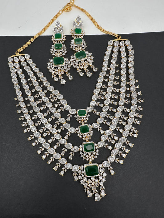 AD Clear Color Stones Short Necklace - Green